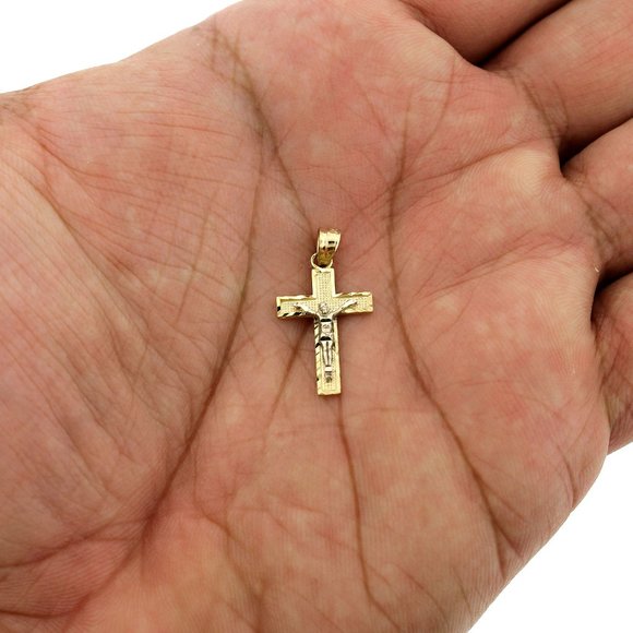 Real 10K Yellow Gold Diamond Cut Cross Pendant - Picture 2 of 6